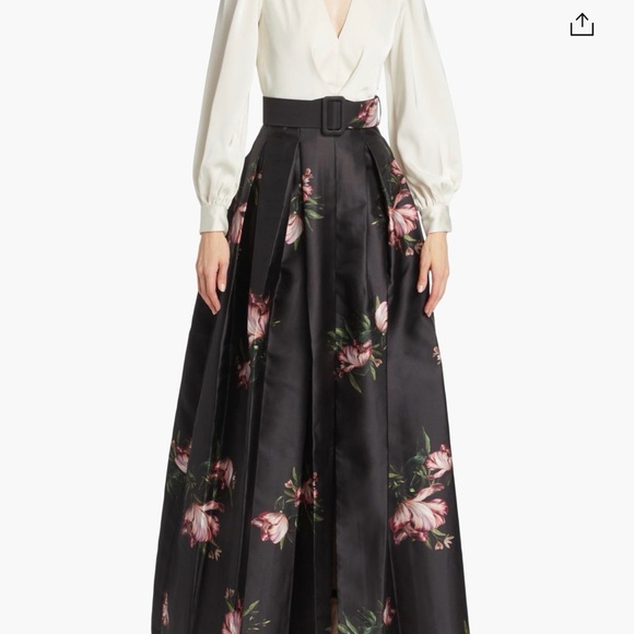 Sachin + Babi Black Maxi Skirt with Pink Floral Print and Belt - Picture 3 of 10